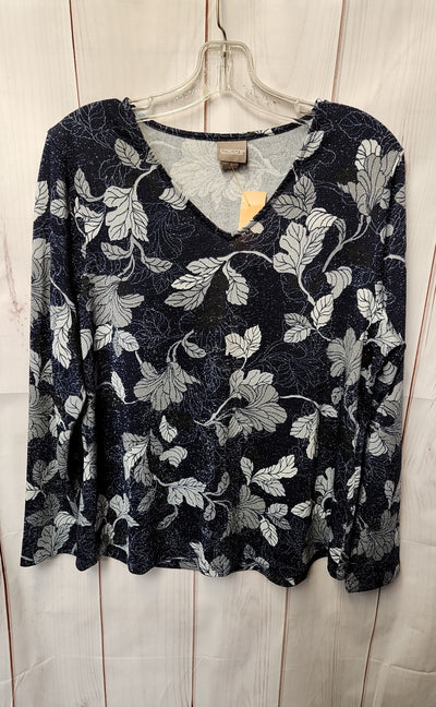 Chico's Women's Size 2 = US L Blue Floral Sweater