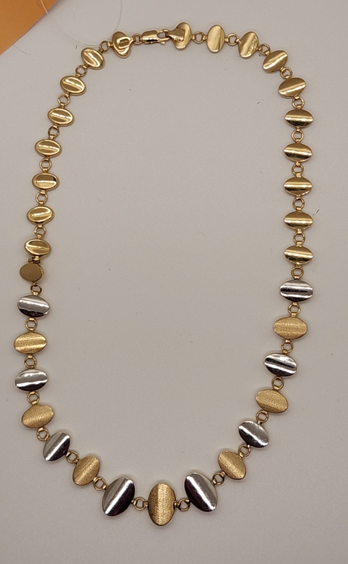14K 585 Silver/White Gold & Gold 14K Gold Oval Necklace Reverisble 17" 19 Grams