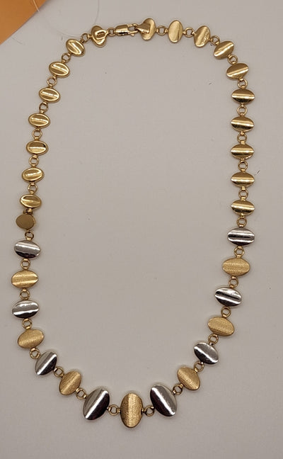 14K 585 Silver/White Gold & Gold 14K Gold Oval Necklace Reverisble 17" 19 Grams