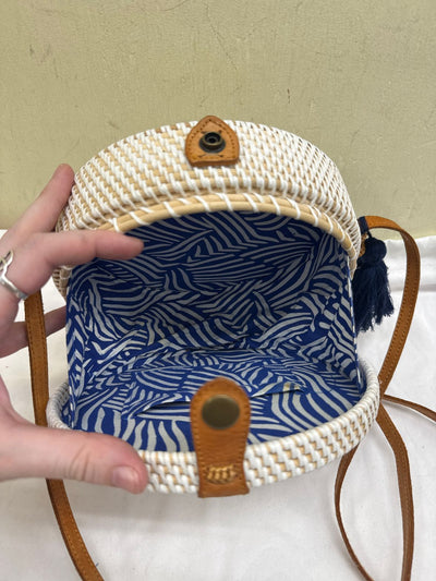 Tan & White Round Purse Bag