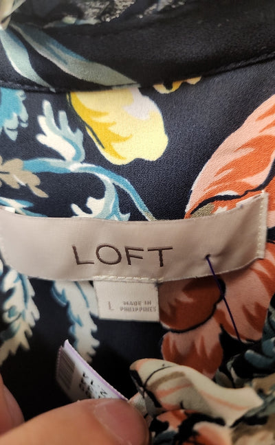 Loft Women's Size L Navy Floral Sleeveless Top