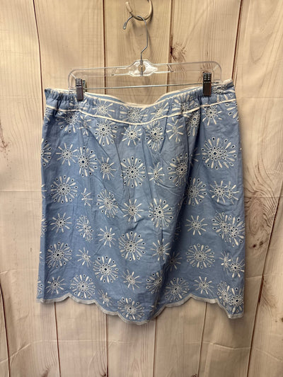 NWT Talbots Women's Size 16 Light Blue Embroidered Floral Skirt