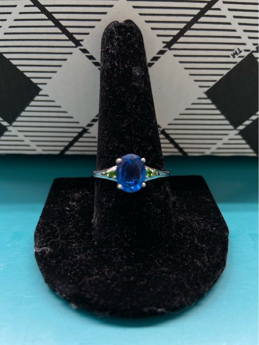 .925 Sterling Silver Size 10 Blue Stones Ring