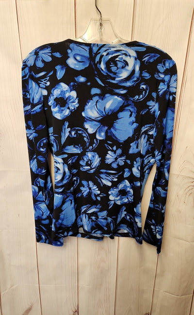 Jones New York Women's Size S Petite Blue Floral Long Sleeve Top