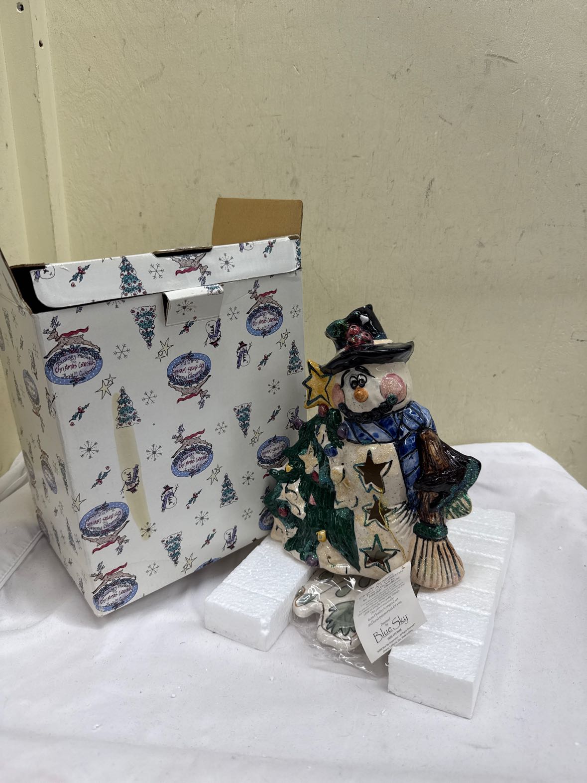 NIB VTG 2000 Blue Sky Christmas Collection Snowman Caroler Candleholder(s)