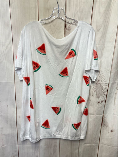 Talbots Women's Size 2X White Short Sleeve Top Watermelons