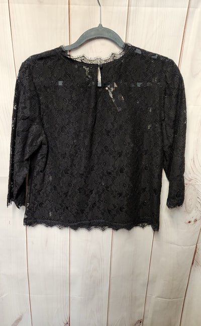 Talbots Women's Size 10 Petite Black Lace Floral 3/4 Sleeve Top