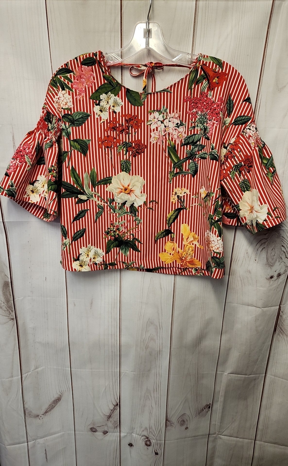 Zara Women's Size XS Red Floral Short Sleeve Top