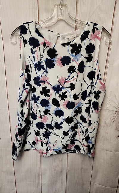 C&E Women's Size L White Floral Sleeveless Top