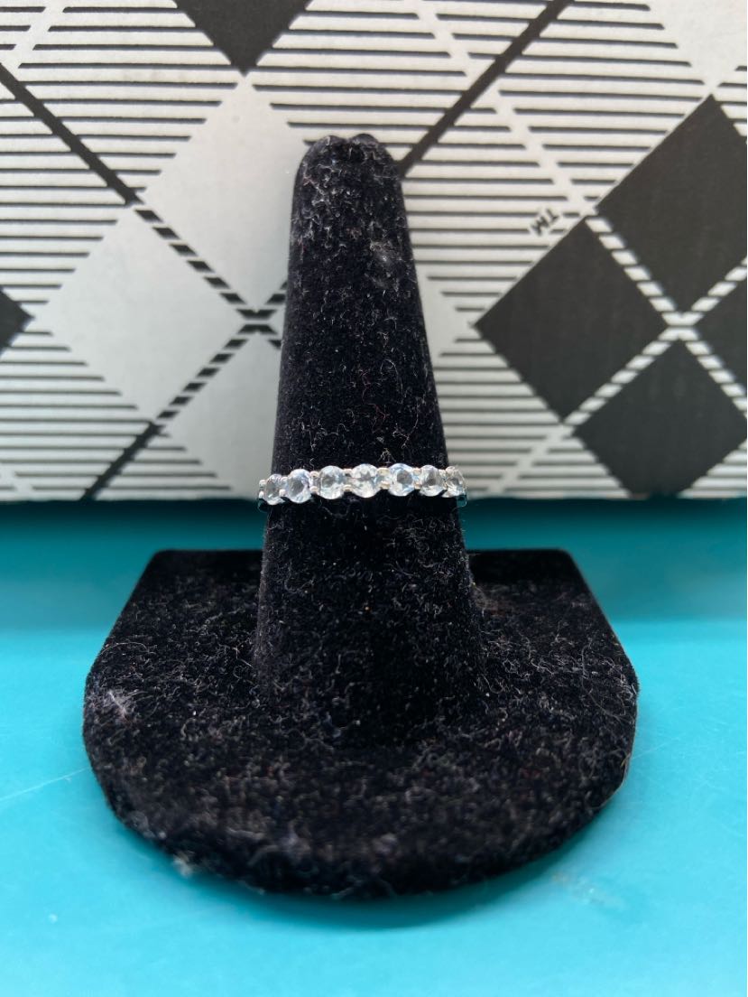 316L Stainless Steel Silver Size 10 Light Blue Stone Ring