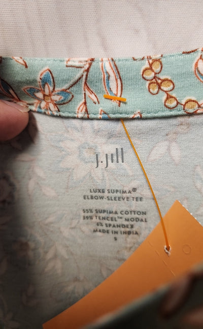 J Jill Women's Size S Light Blue Floral Short Sleeve Top