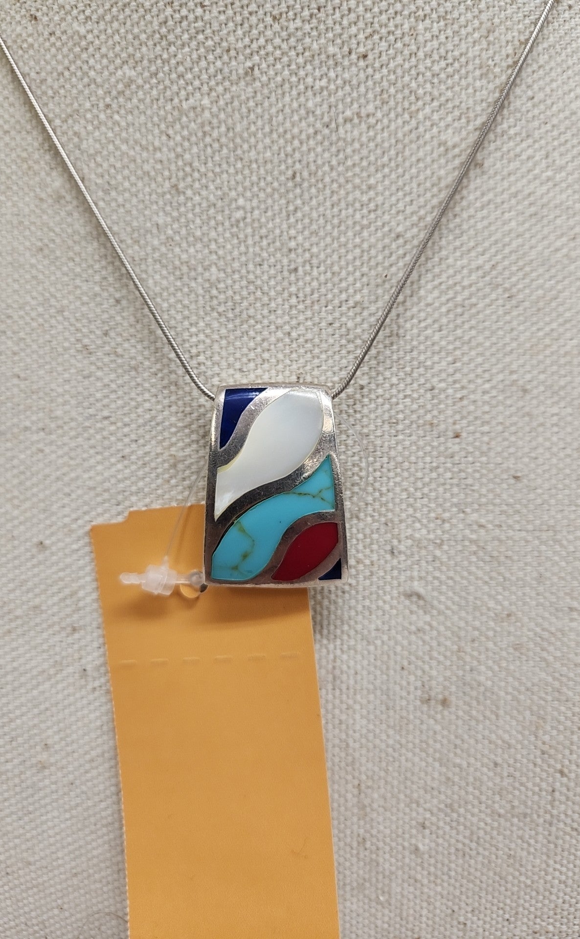 .925 Sterling Silver Italy Multi-colored Pendant Necklace
