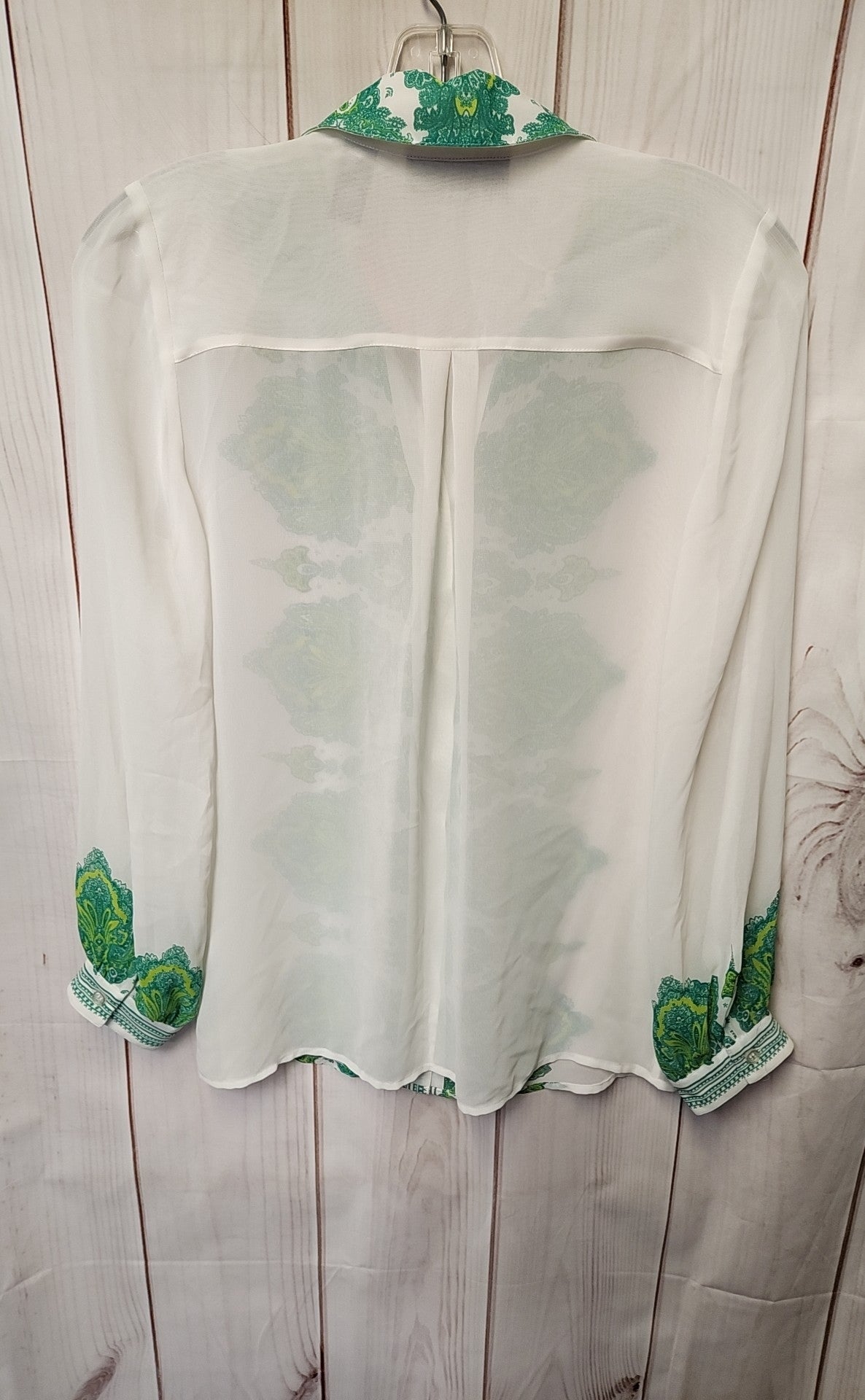 INC Women's Size 2 White & Green Long Sleeve Top