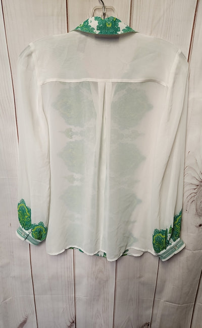 INC Women's Size 2 White & Green Long Sleeve Top