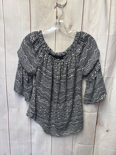 White House Black Market Women's Size M Petite White & Black 3/4 Sleeve Top