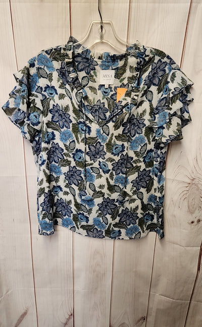 Misa Los Angeles Women's Size S White & Blue Floral Short Sleeve Top