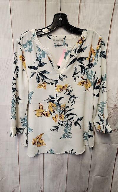 Van Heusen Women's Size S White Floral 3/4 Sleeve Top