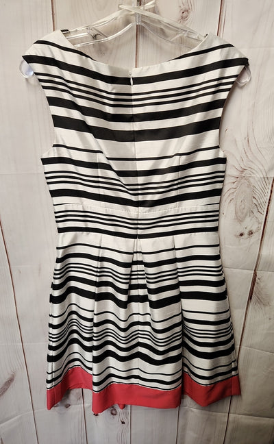 Red Saks Fifth Avnue Women's Size 8 White & Black Stripe Dress