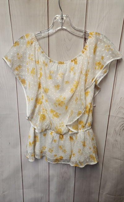 Mercuryduo Women's Size S White & Yellow Short Sleeve Top