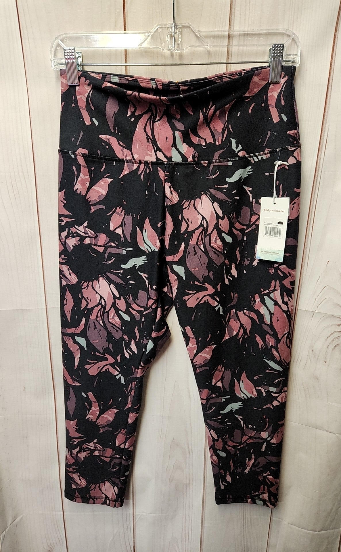 NWT Balance Women's Size L Black & Purple Floral Leggings