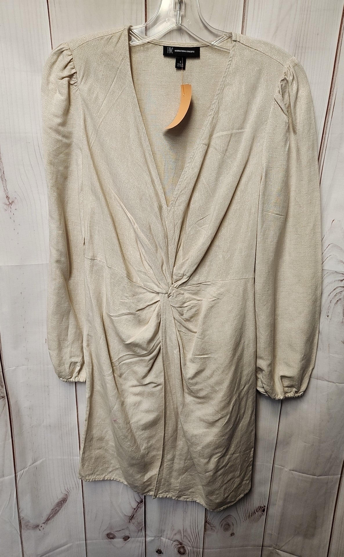INC Women's Size S Beige Metallic Dress