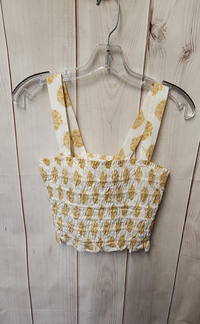 J Crew Women's Size XS White & Yellow Floral Sleeveless Top