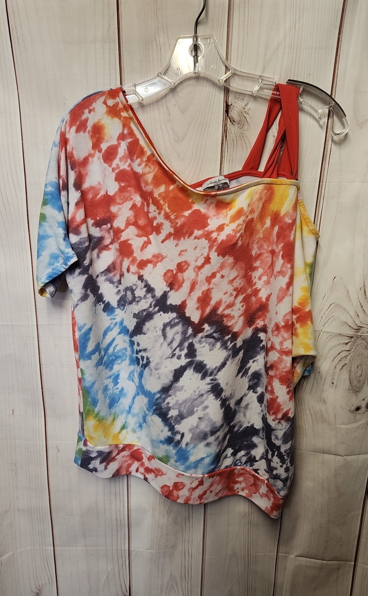 White Birch Women's Size M Multi-Color Tie Dye Cold Shoulder Top