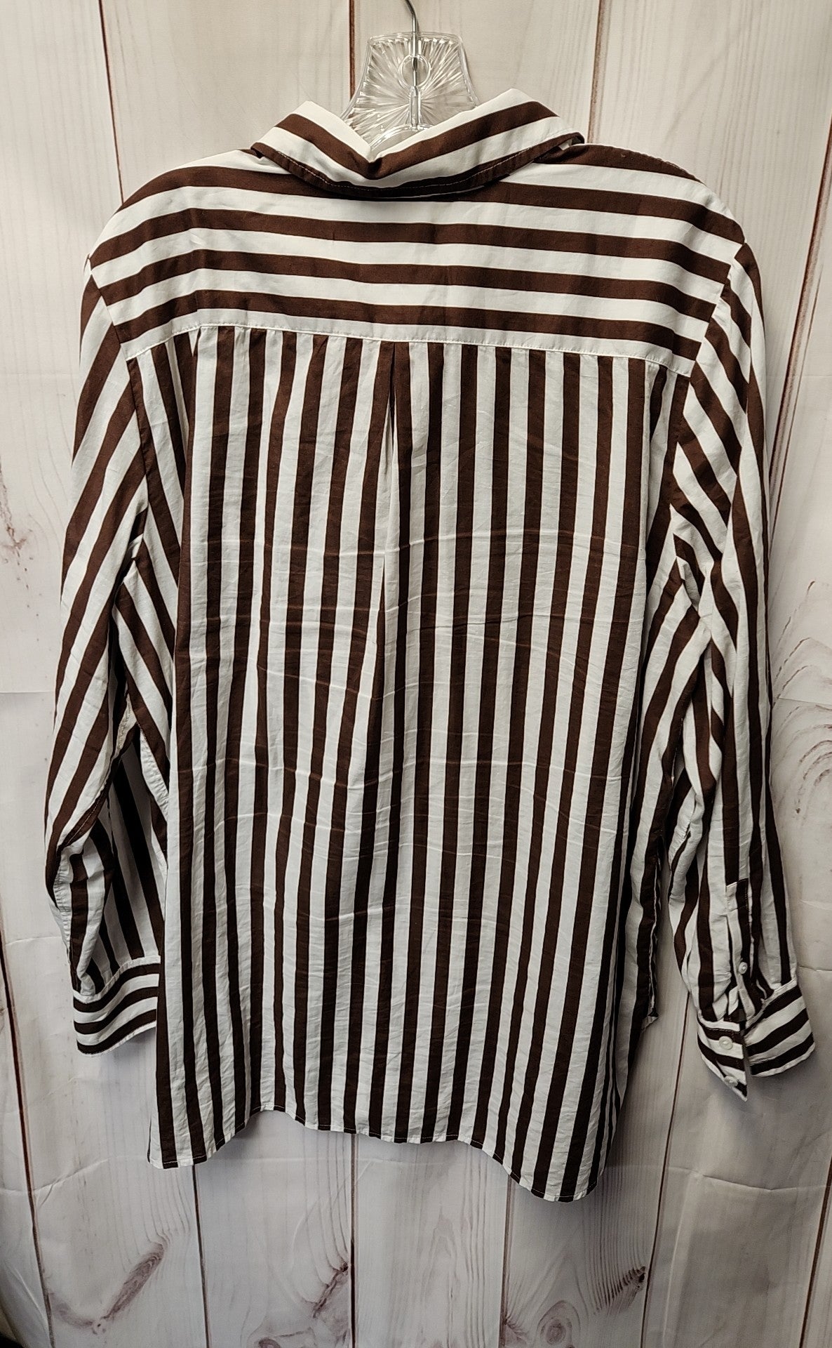 Talbots Women's Size XL White & Brown Long Sleeve Top