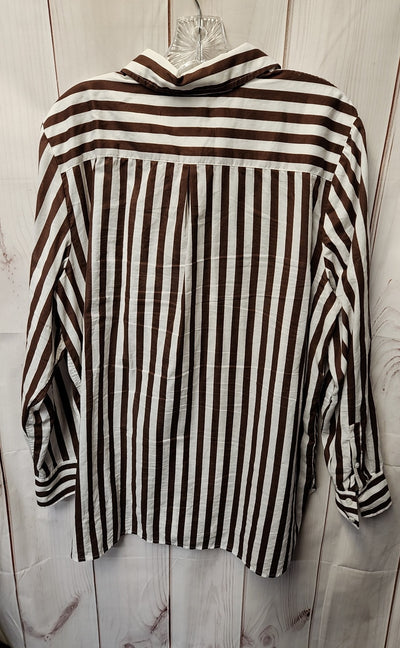 Talbots Women's Size XL White & Brown Long Sleeve Top
