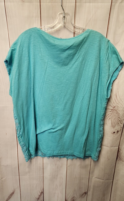 Chico's Women's Size 3 = US XL Blue Lace Short Sleeve Top