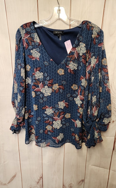 1. State Women's Size L Blue Floral Long Sleeve Top