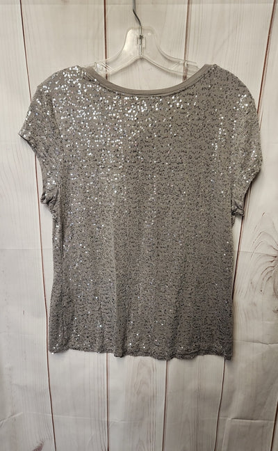 INC Women's Size XL Gray Sequined Short Sleeve Top