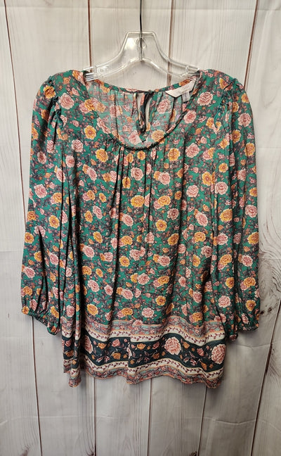 Lauren Conrad Women's Size L Green Floral 3/4 Sleeve Top