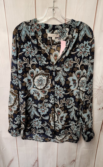 Loft Women's Size M Navy Floral Long Sleeve Top