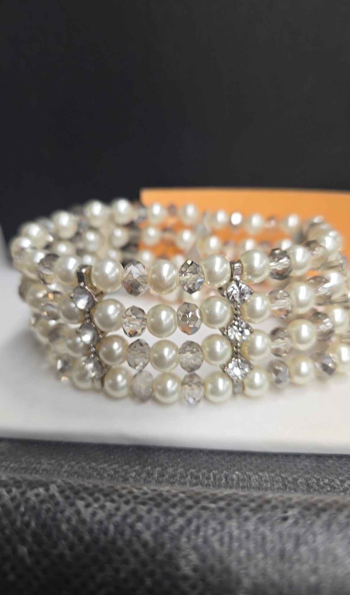 White Beaded Stretch Bracelet
