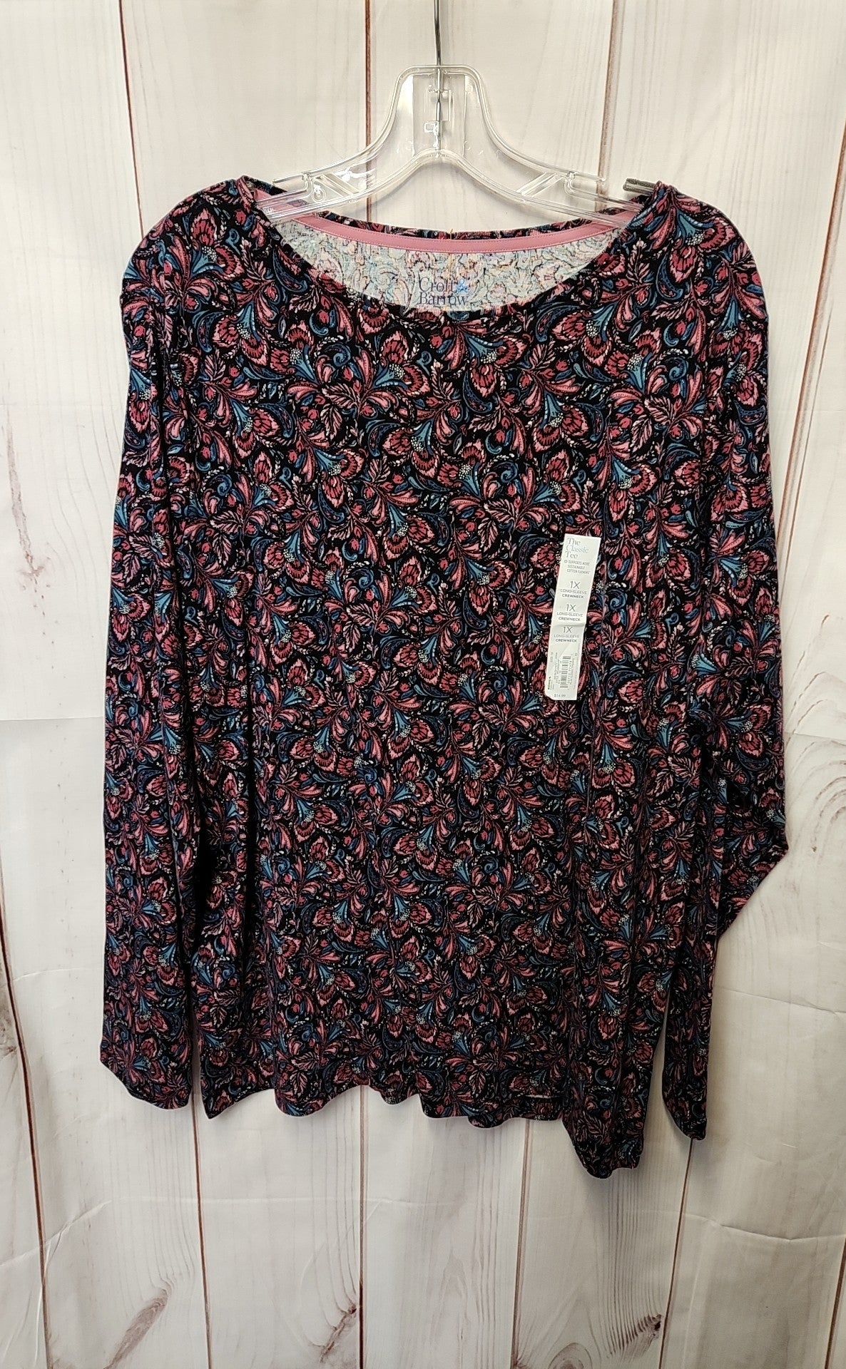 Croft & Barrow Women's Size 1X Black & Pink Floral Long Sleeve Top