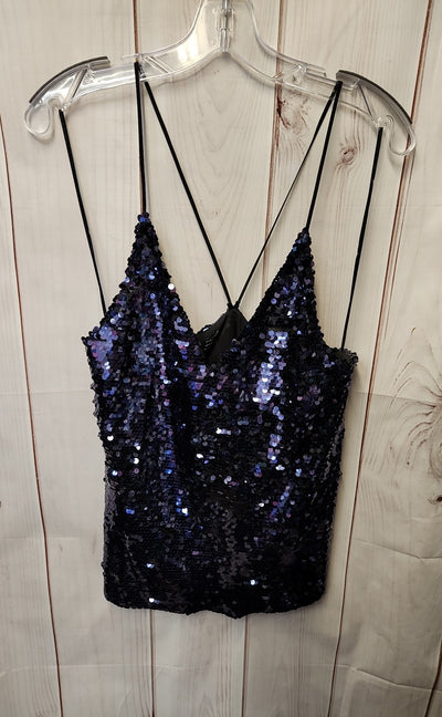 Zara Women's Size XS Navy Sequined Sleeveless Top