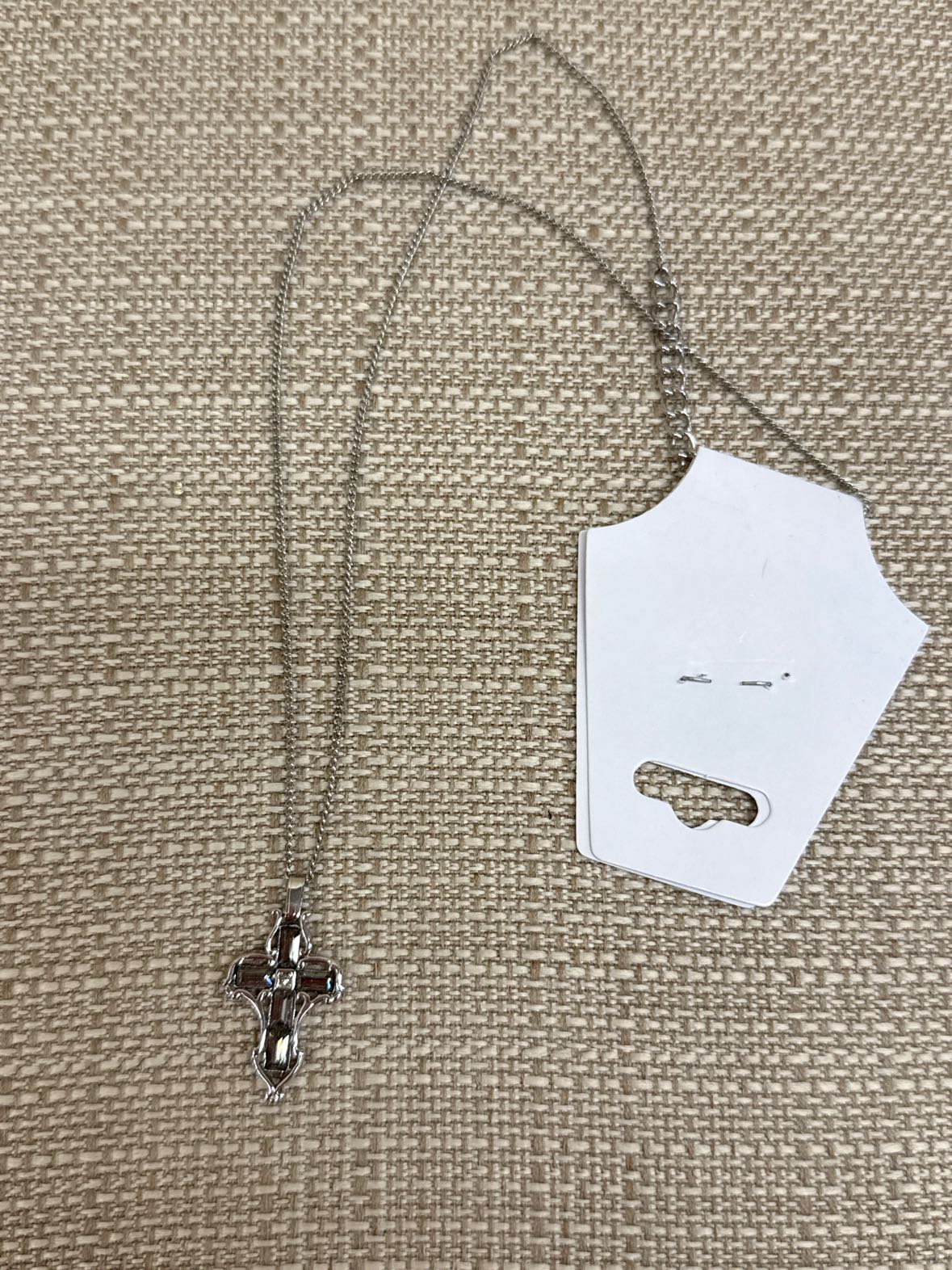 Silver & Gray Crystal Cross Necklace
