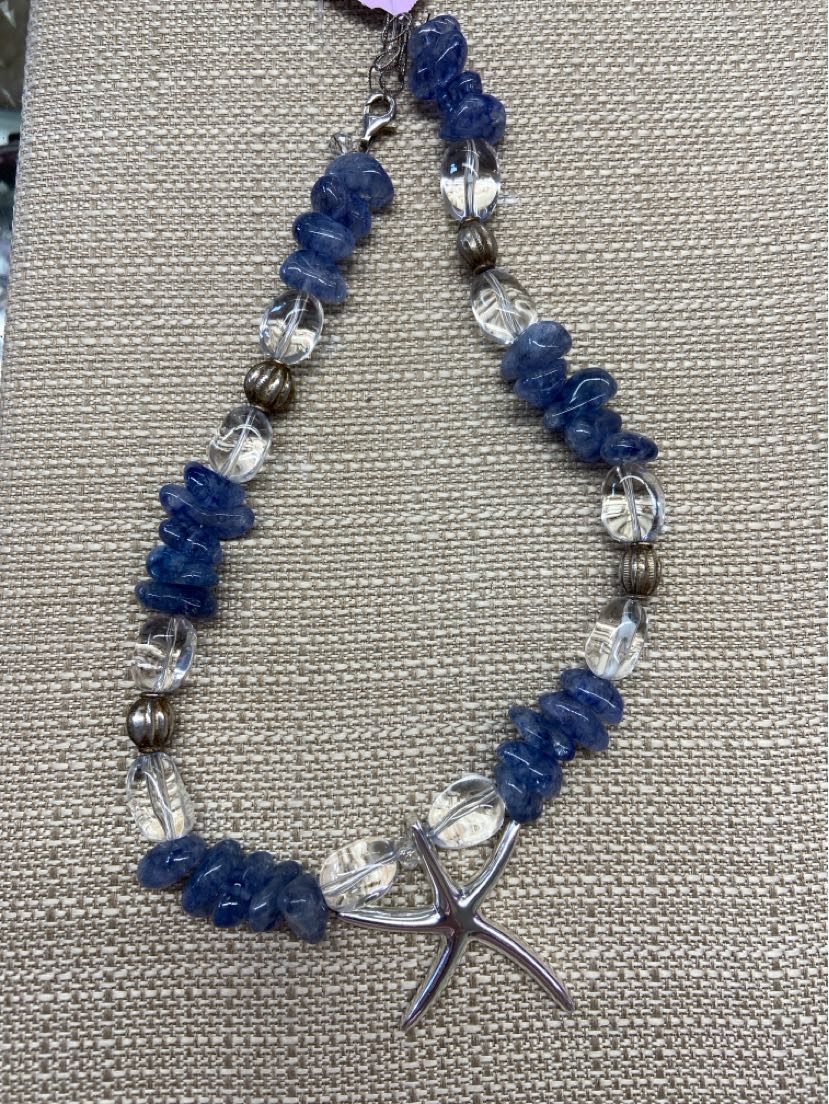 Blue Beaded w/ 925 Silver Starfish Necklace