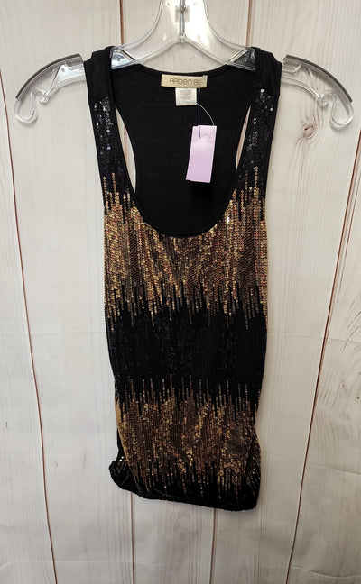 Arden B Women's Size S Black & Gold Sequined Sleeveless Top