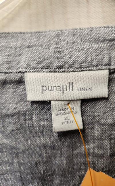Pure Jill Women's Size XL Petite Gray Linen Long Sleeve Top