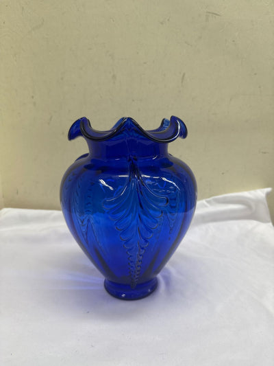 VTG 11/13/95 Fenton Cobalt Blue 10" Ruffled Art Glass Vase