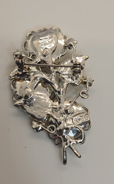 Vtg Kenneth Cole Silvertone Silver Glass Heart Enamel Brooch Pin KC