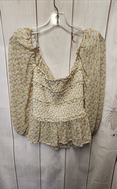Astr the Label Women's Size M Yellow Floral Long Sleeve Top