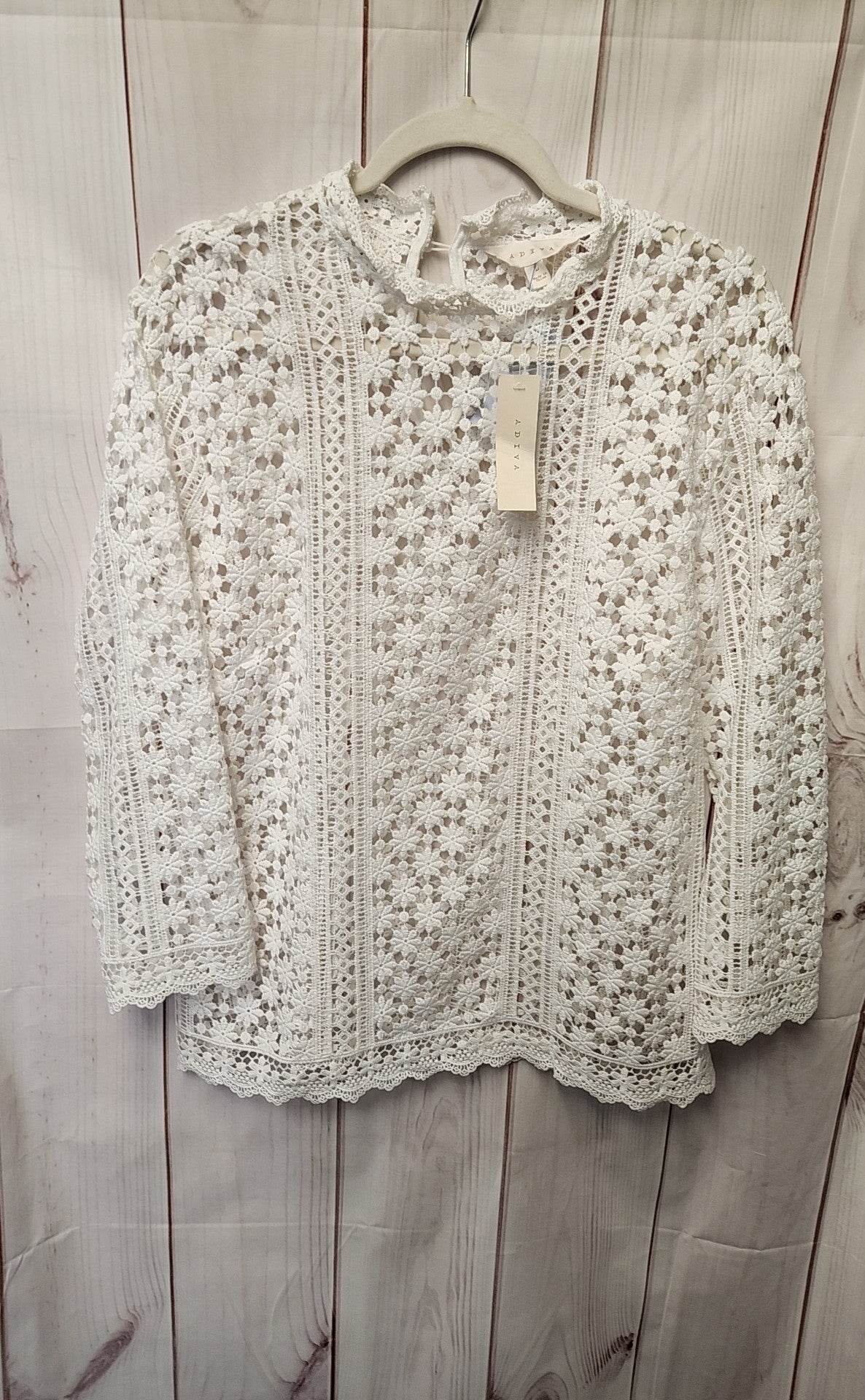 Adiva Women's Size L White Lace Floral Long Sleeve Top