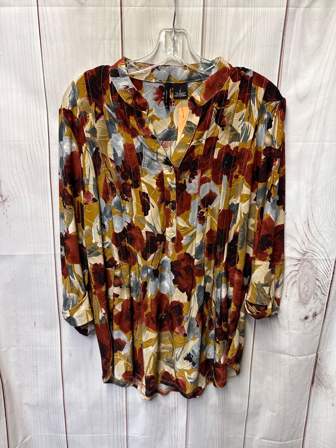 New Direction Women's Size L Brown Floral 3/4 Sleeve Top
