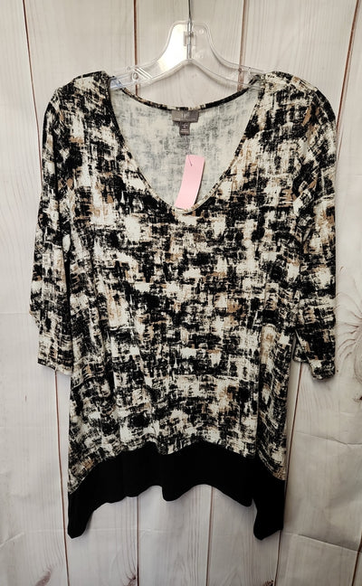 J Jill Wearever Collection Women's Size M Black & Brown 3/4 Sleeve Top