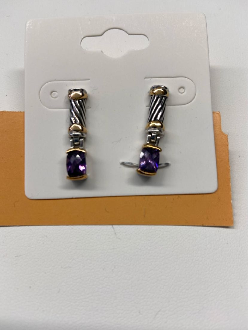 Silver Purple Stone Earrings