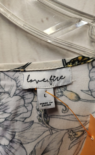 Love Fire Women's Size L White Floral Long Sleeve Top