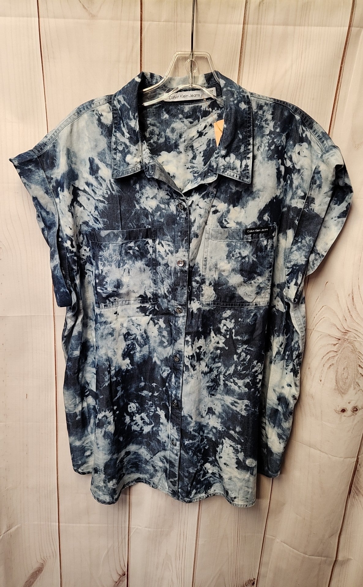 Calvin Klein Women's Size XL Blue Tie Dye Short Sleeve Top